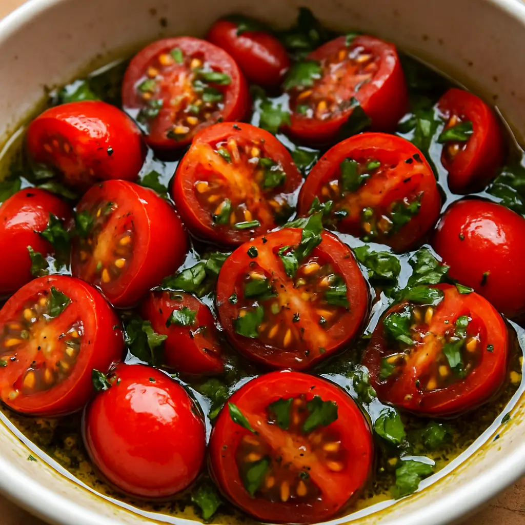 Marinated tomatoes for labneh toast