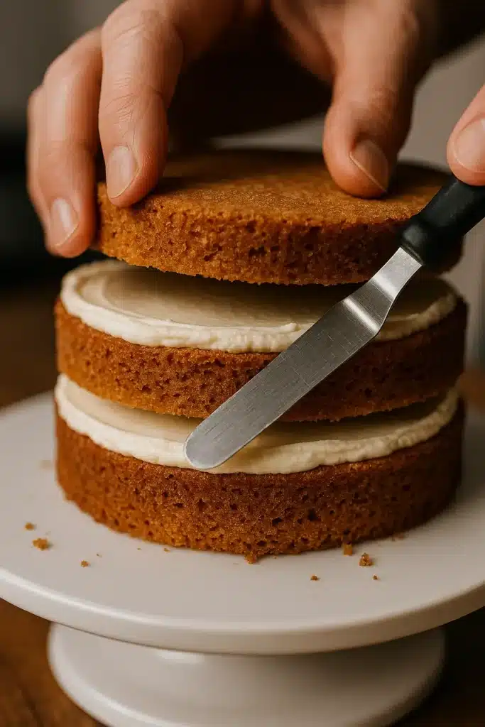 Stacking layers of a naked cake for graduation