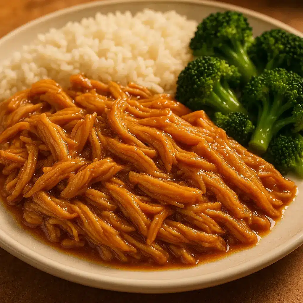 Honey garlic crockpot chicken with rice and veggies