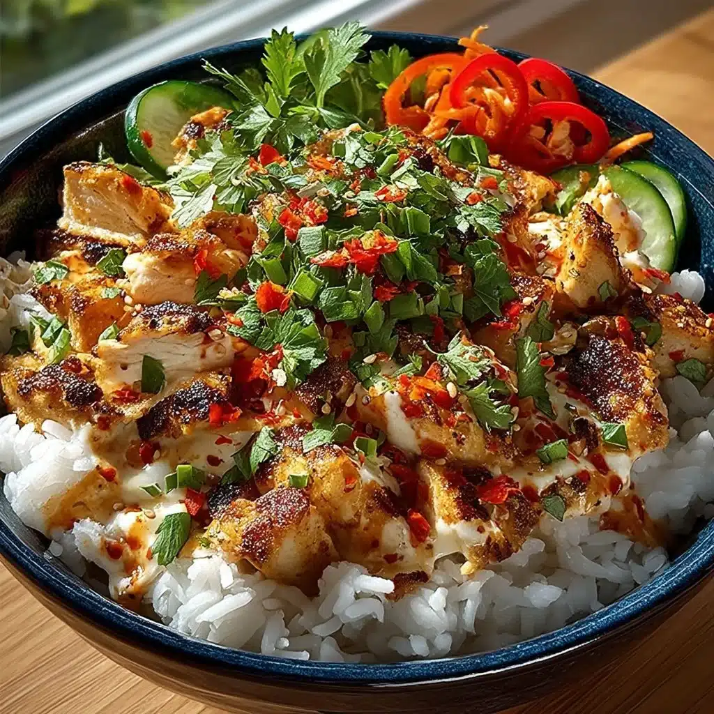 Delicious Bang Bang Chicken Bowl with vibrant vegetables and spices