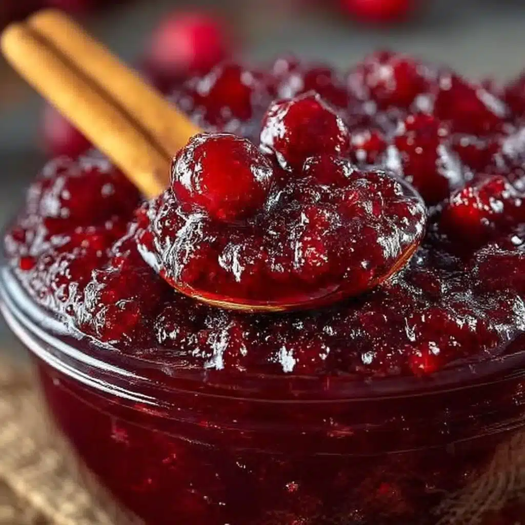 Delicious homemade cranberry sauce served in a bowl with fresh cranberries