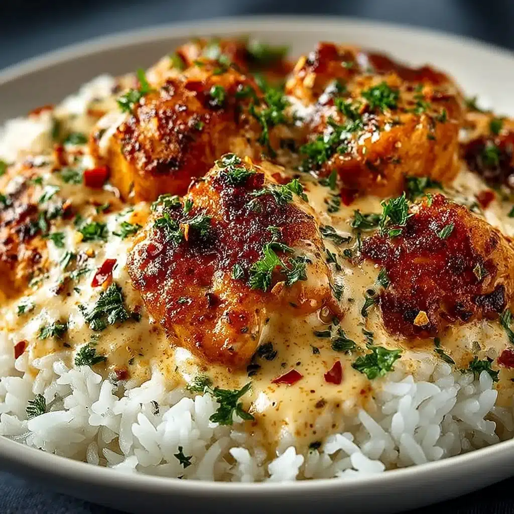 Delicious plate of smothered chicken served with rice and gravy