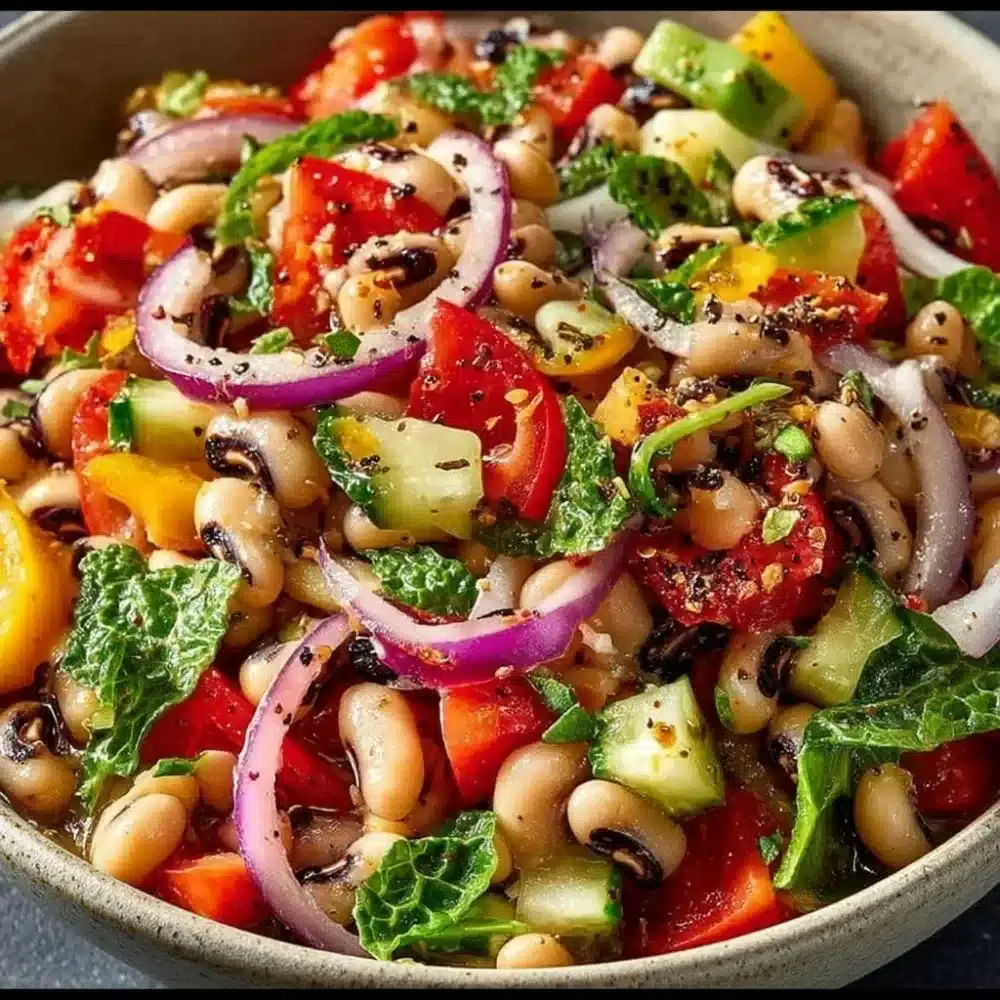 Colorful Black Eyed Pea Salad with vegetables and herbs