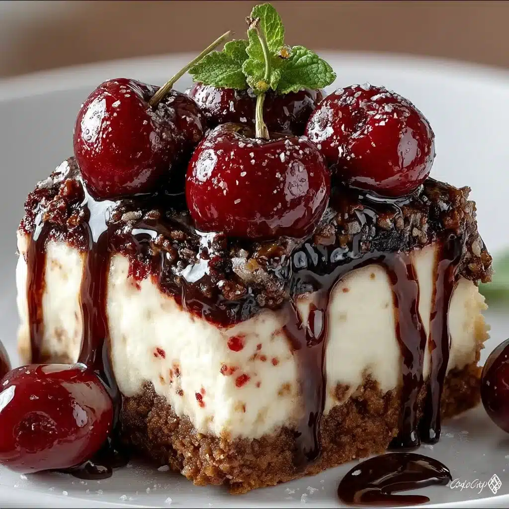 Delicious Black Forest Cheesecake with chocolate, cherries, and whipped cream