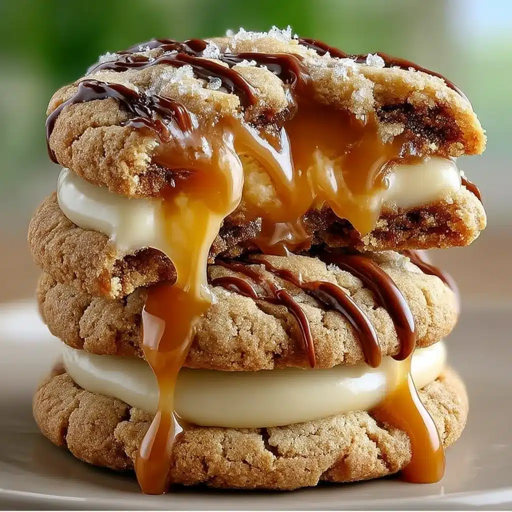 Delicious Caramel Cheesecake Cookies with creamy texture and caramel drizzle.