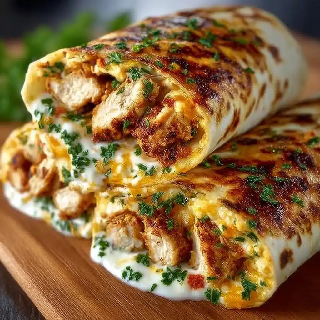 Delicious cheesy garlic chicken wraps served on a plate