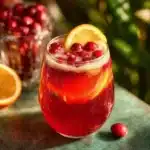 Colorful Christmas Punch in a glass with festive decorations