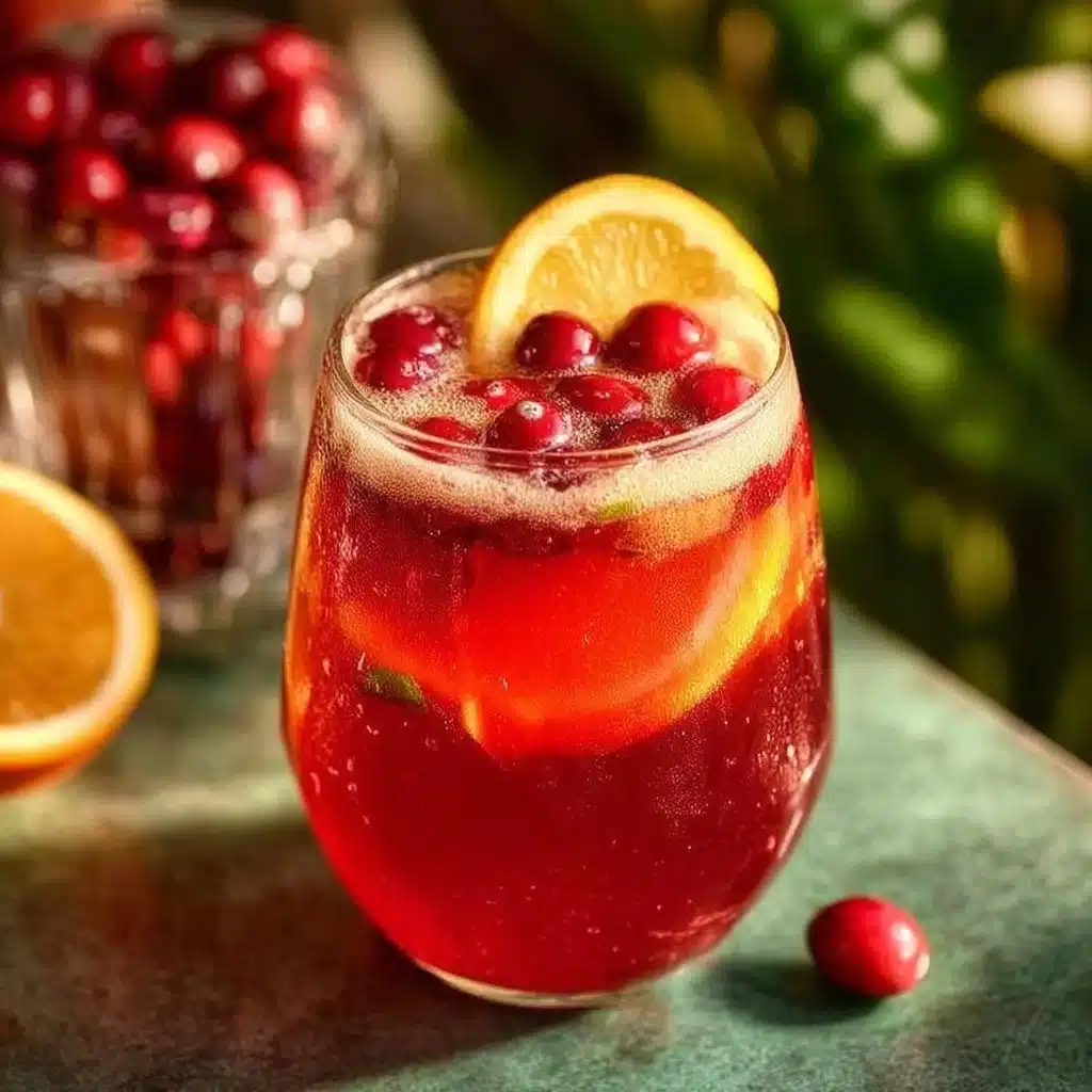 Colorful Christmas Punch in a glass with festive decorations