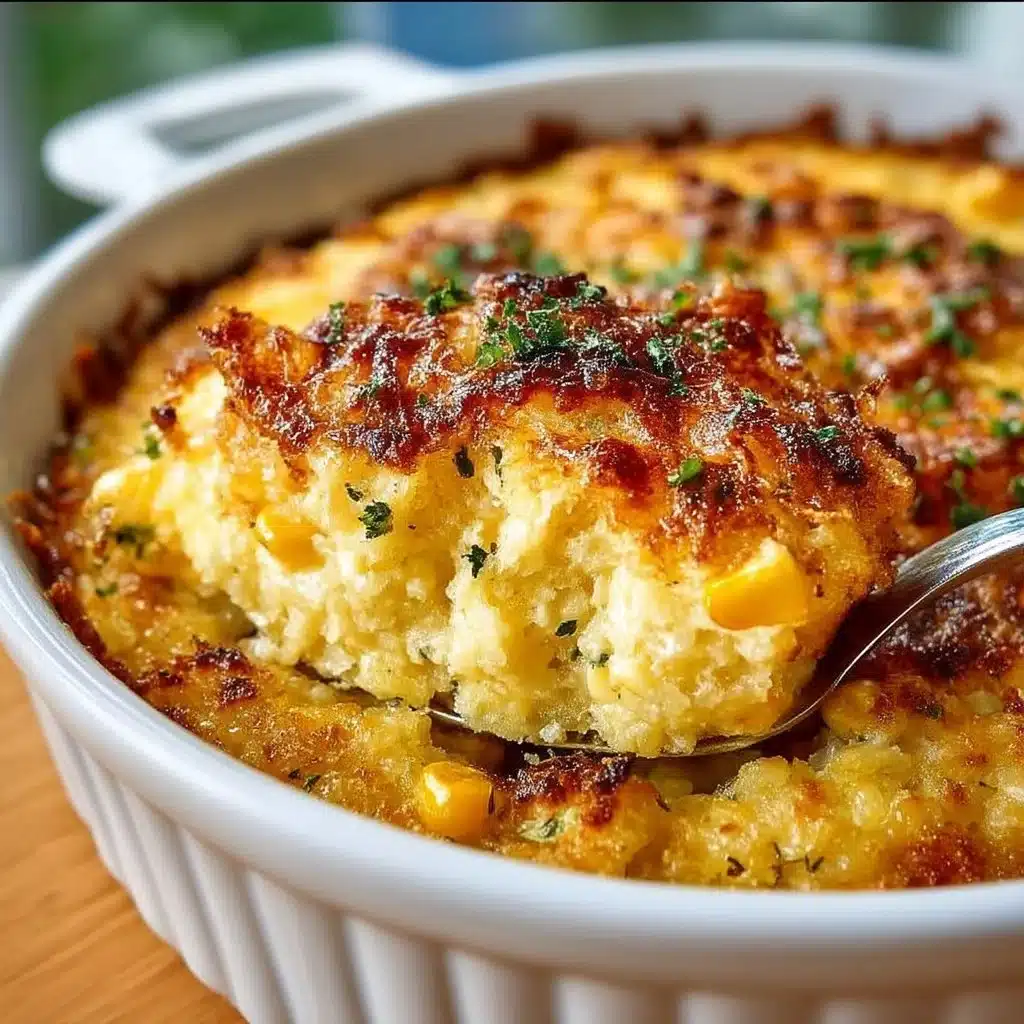 Delicious baked corn casserole topped with cheese, perfect side dish.