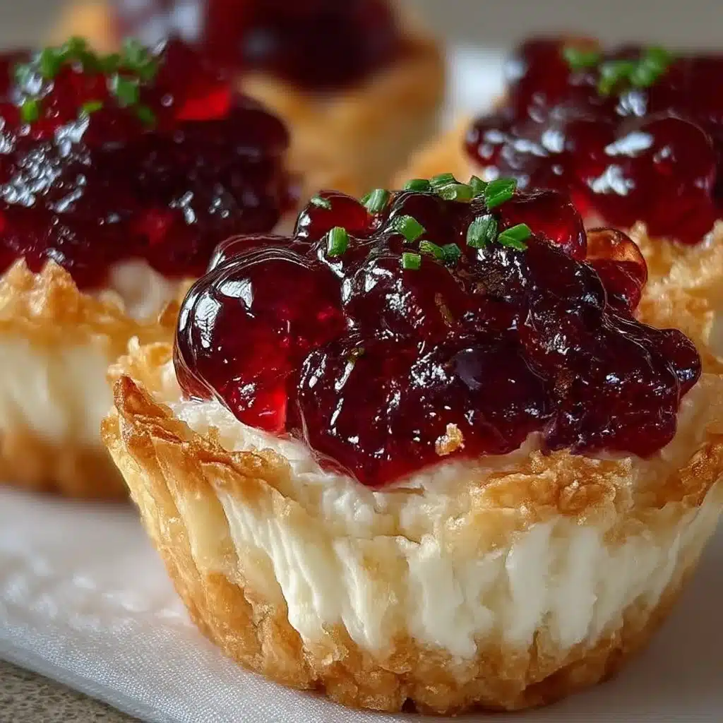 Cranberry Hot Pepper Jelly Cream Cheese Cups appetizer with garnish