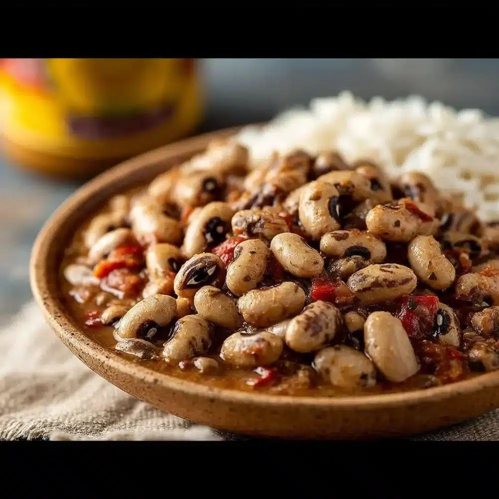 Delicious dish of Creole Black-eyed Peas served in a bowl