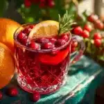 Festive Christmas punch served in a holiday-themed glass.