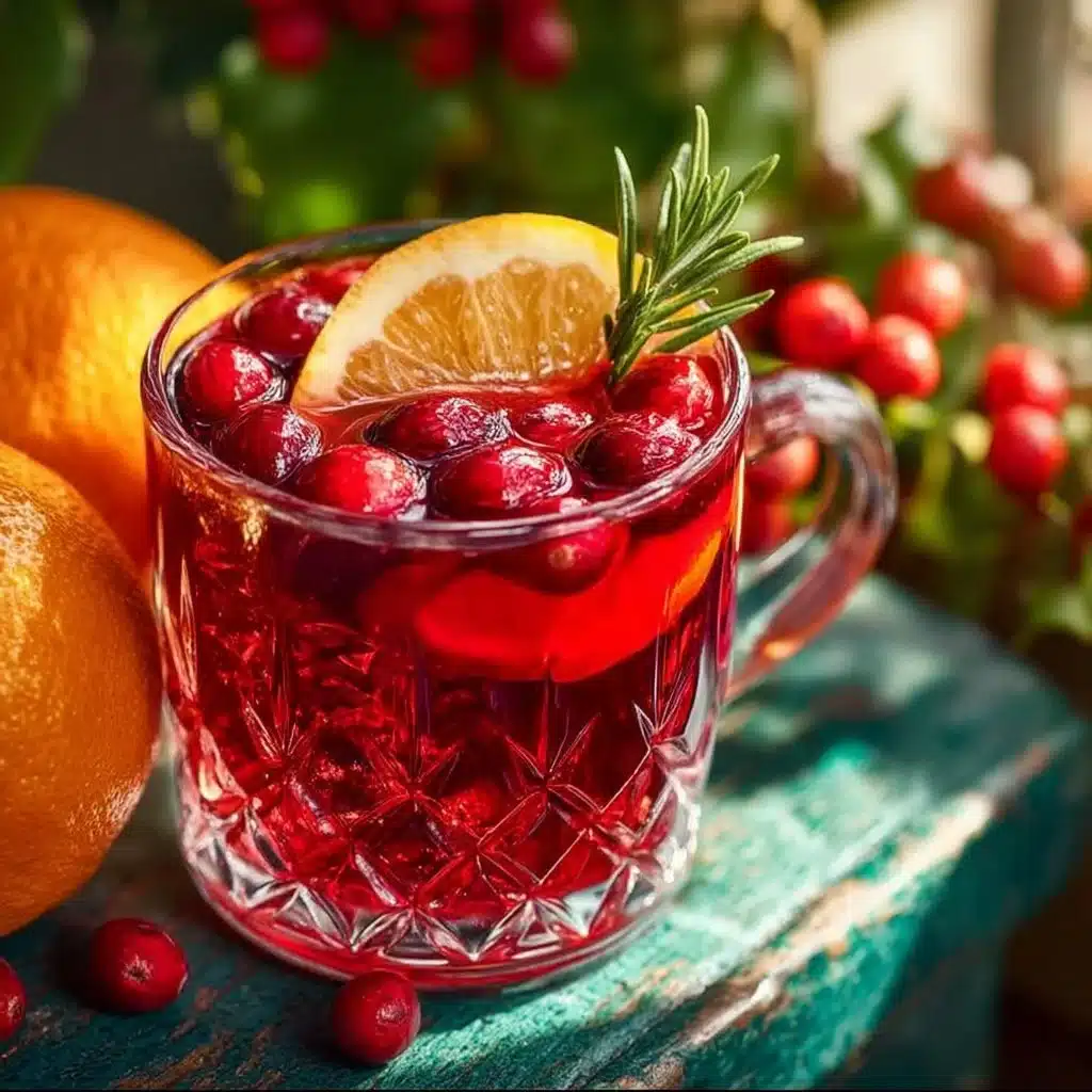 Festive Christmas punch served in a holiday-themed glass.