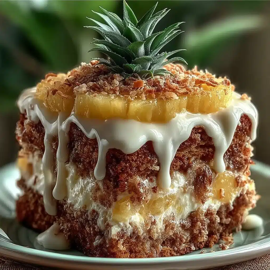 Delicious Hawaiian Pineapple Cake topped with fresh pineapple slices