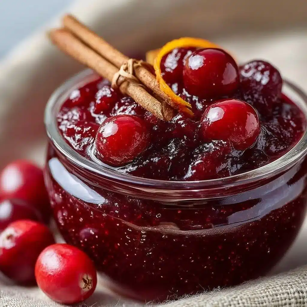 Homemade Christmas cranberry sauce in a festive bowl.