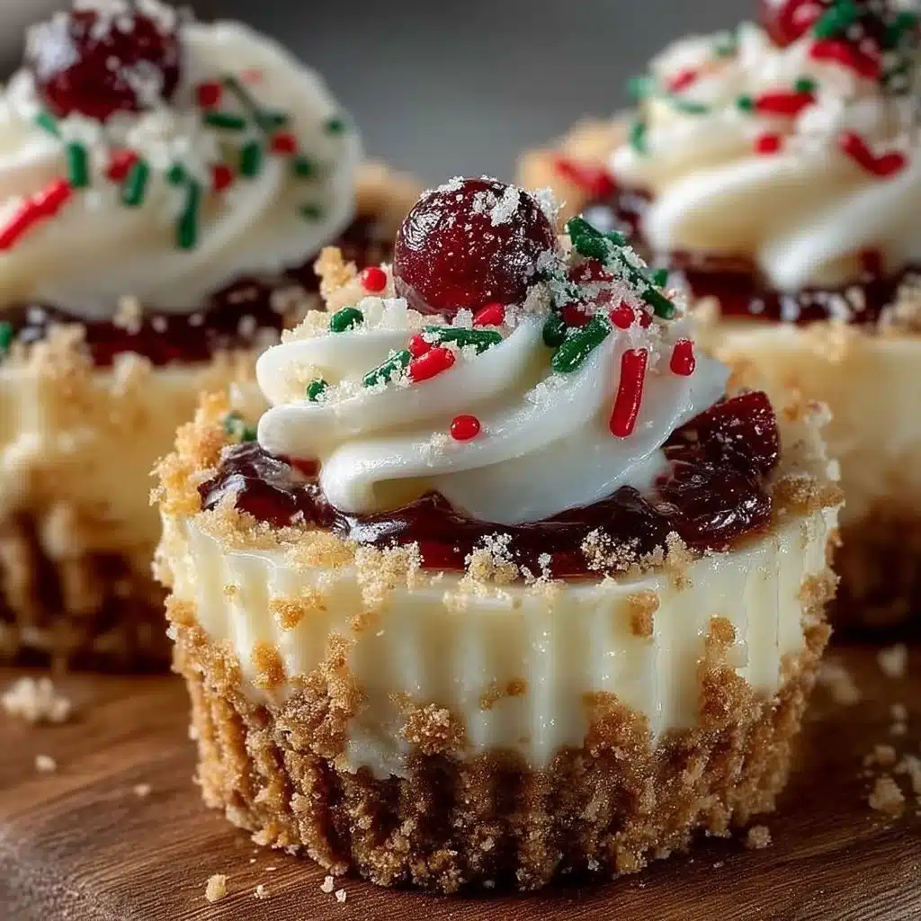 No-bake Christmas mini cheesecakes topped with festive decorations