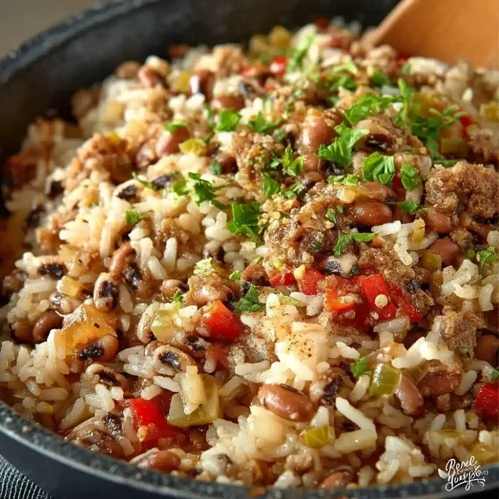 Delicious one-pot Cajun Black-Eyed Peas and Rice served in a bowl