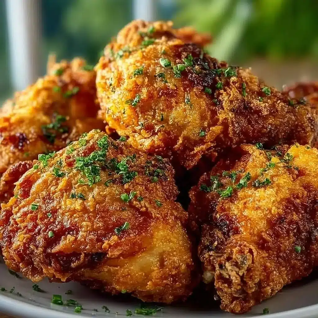 Deliciously crispy oven-fried chicken thighs served on a plate