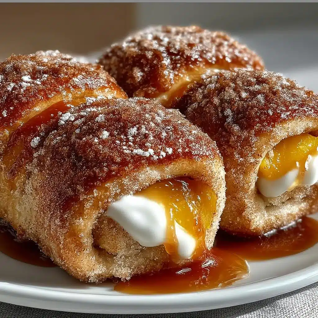 Delicious Peach Cheesecake Cinnamon Rolls with creamy filling and cinnamon topping