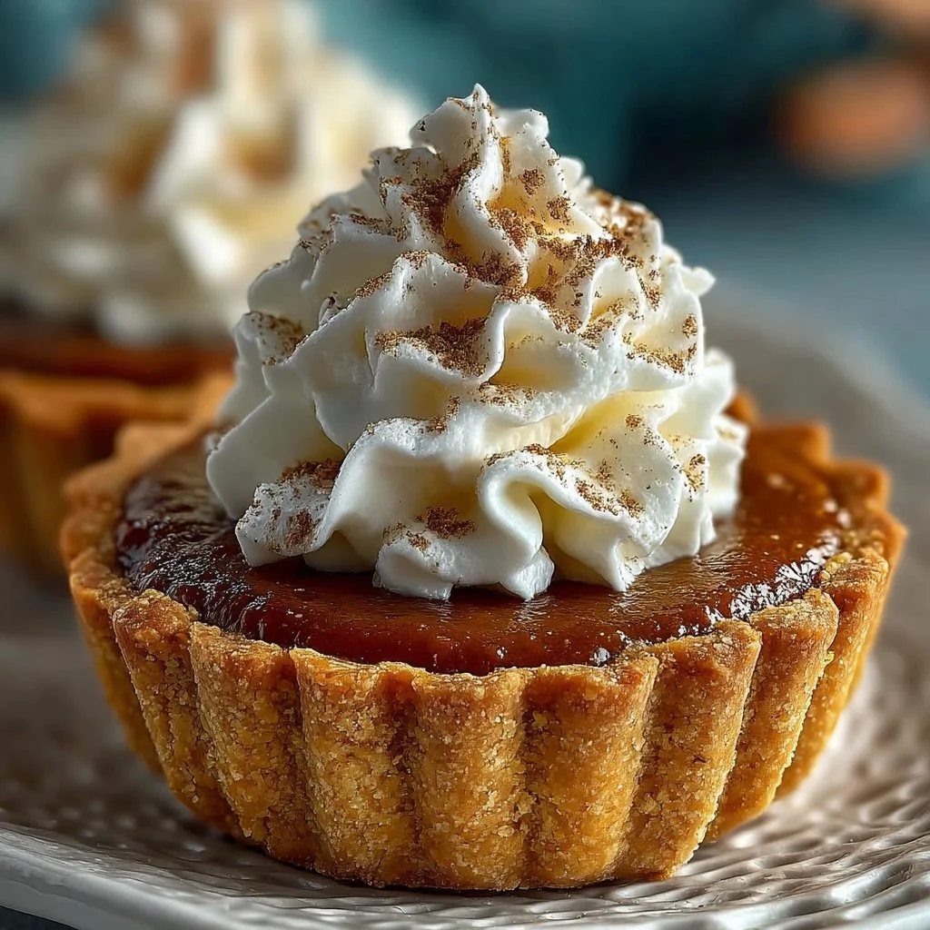 Delicious mini pumpkin pies displayed on a rustic wooden table