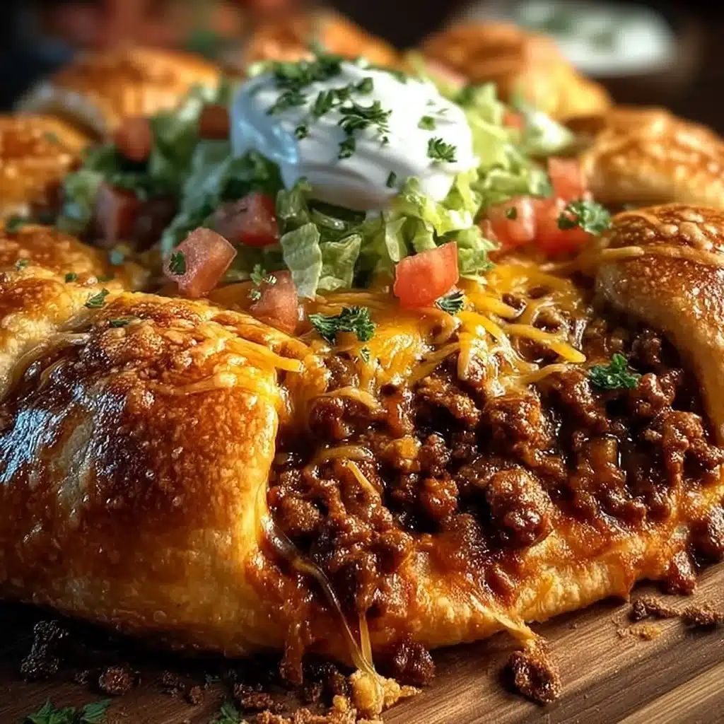 Pillsbury Crescent Roll Taco Bake ready to serve with toppings.