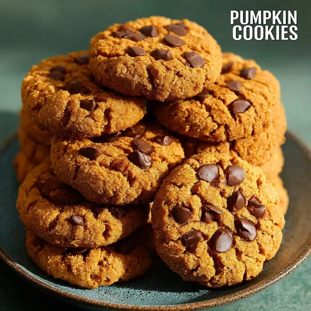 Homemade pumpkin protein cookies on a plate with chocolate chips