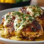 Texas Roadhouse Smothered Chicken topped with melted Jack Cheese