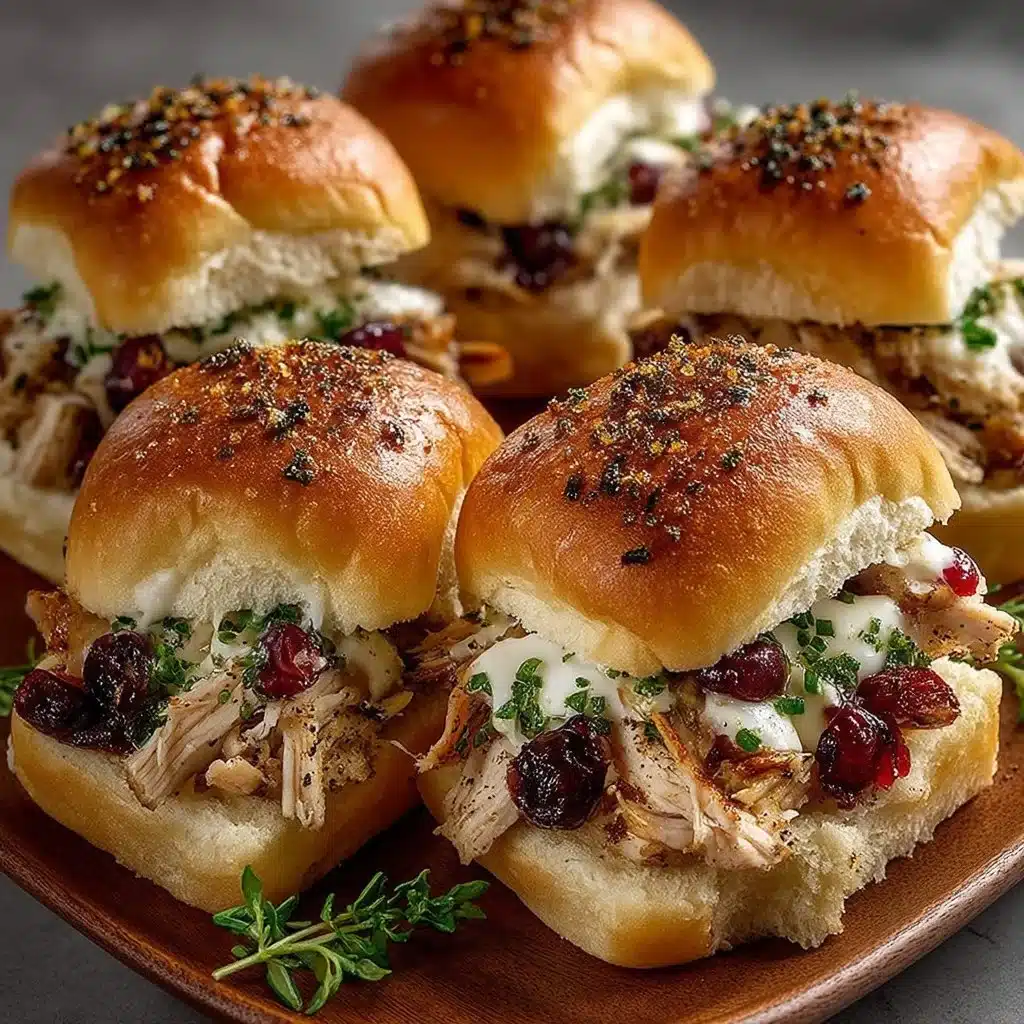 Thanksgiving leftover turkey cranberry sliders with cranberry sauce on a plate