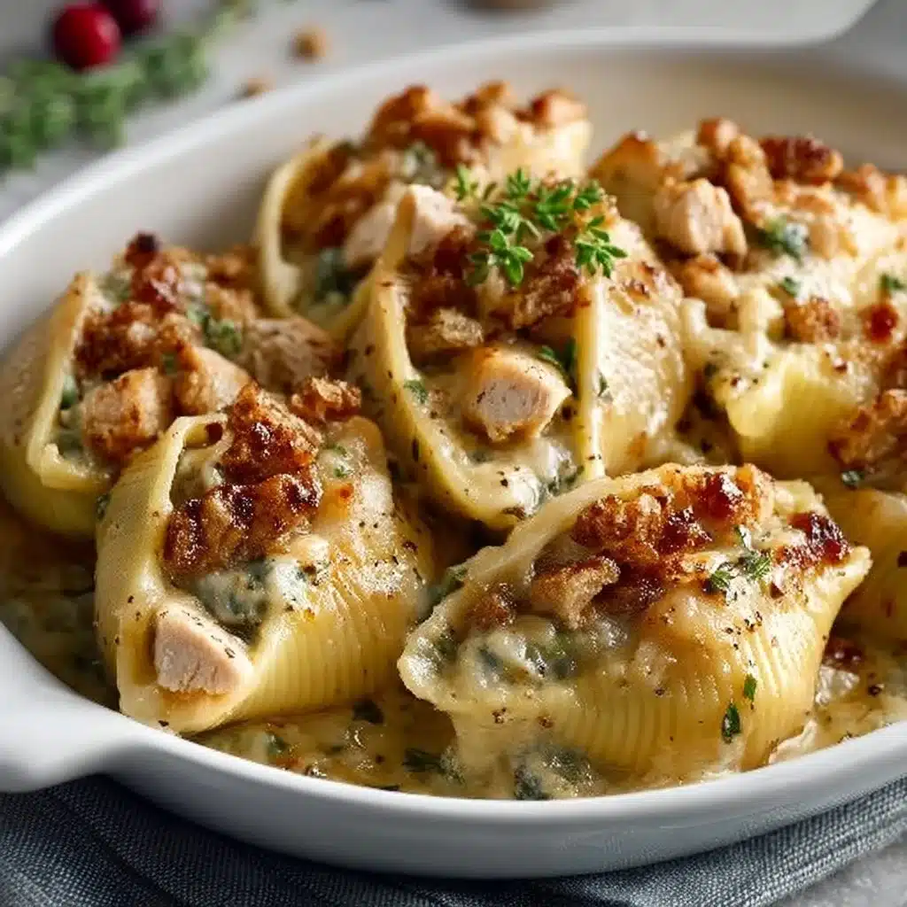 Delicious turkey stuffed shells made with Thanksgiving leftovers