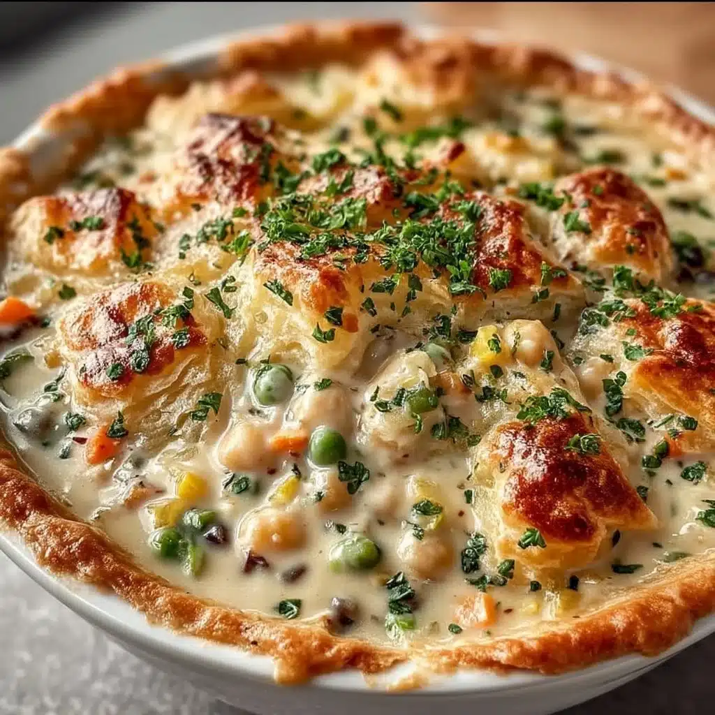 Vegan Chickpea Potato Pot Pie with golden crust and fresh vegetables