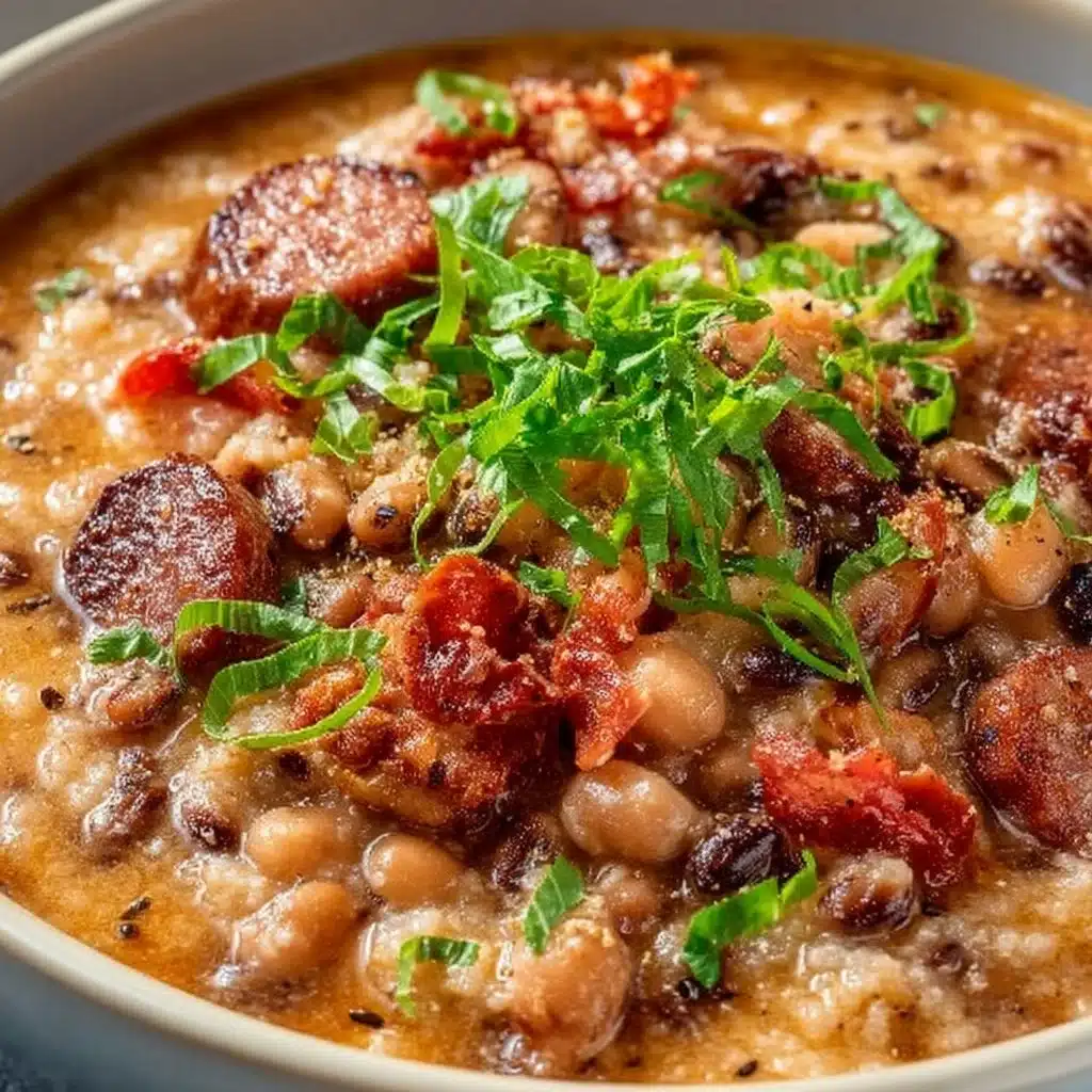 Crock Pot Hoppin' John ready to serve with spices and black-eyed peas