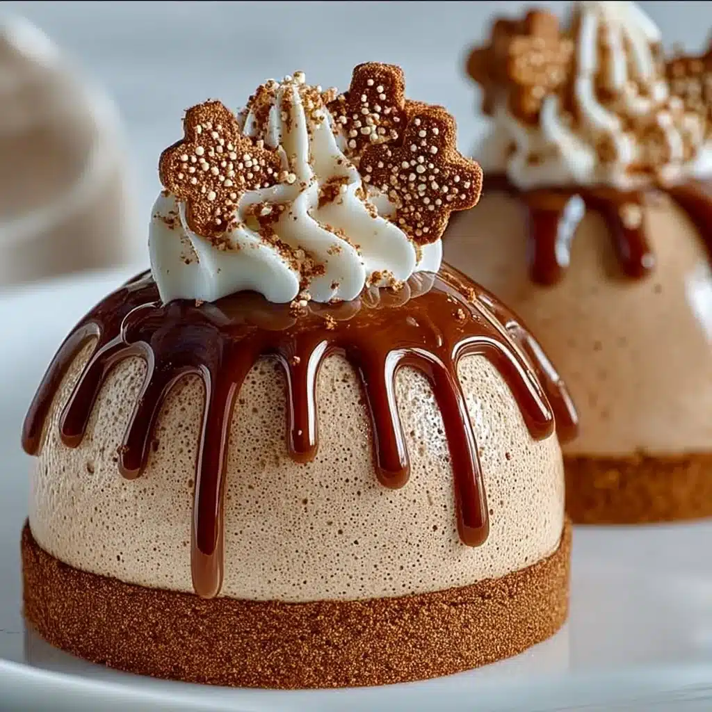Gingerbread Latte Mousse Domes topped with whipped cream and spices