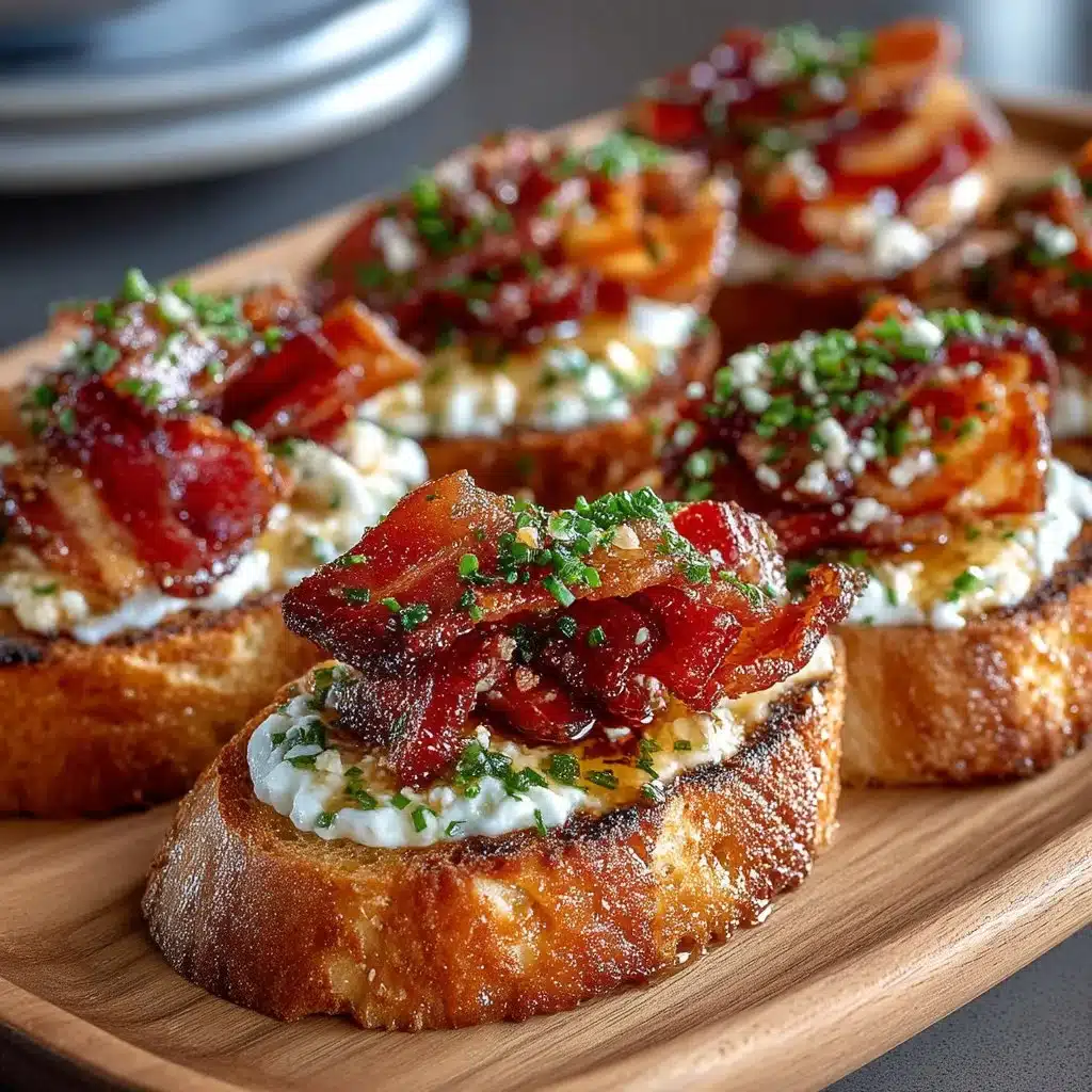 Delicious Million Dollar Bacon Crostini topped with crispy bacon and herbs
