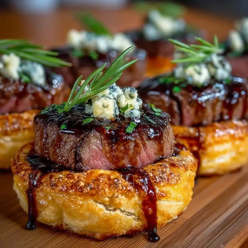 Mini Beef Wellington Bites served on a platter