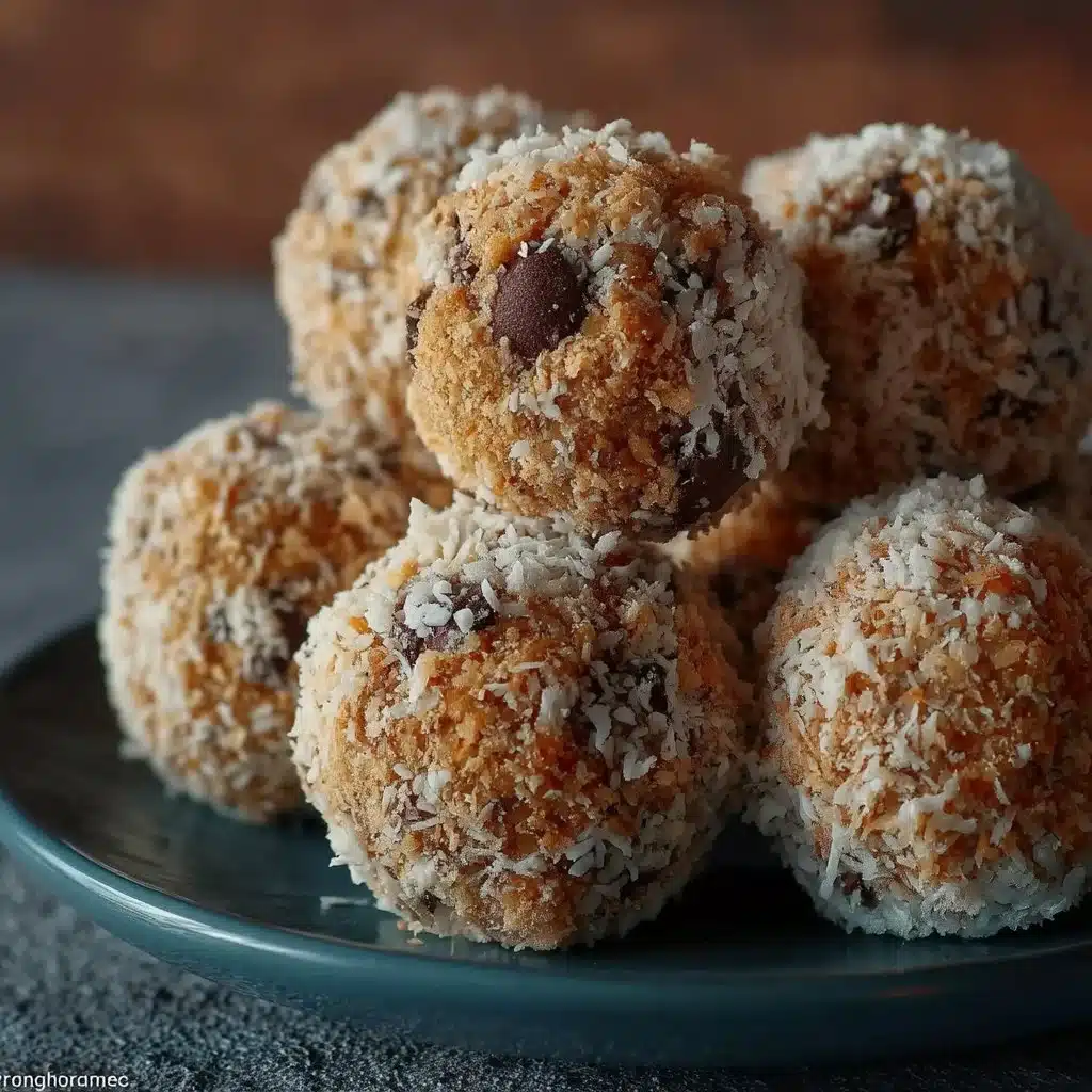 No-bake chocolate coconut balls on a plate, ready to enjoy as a sweet treat.