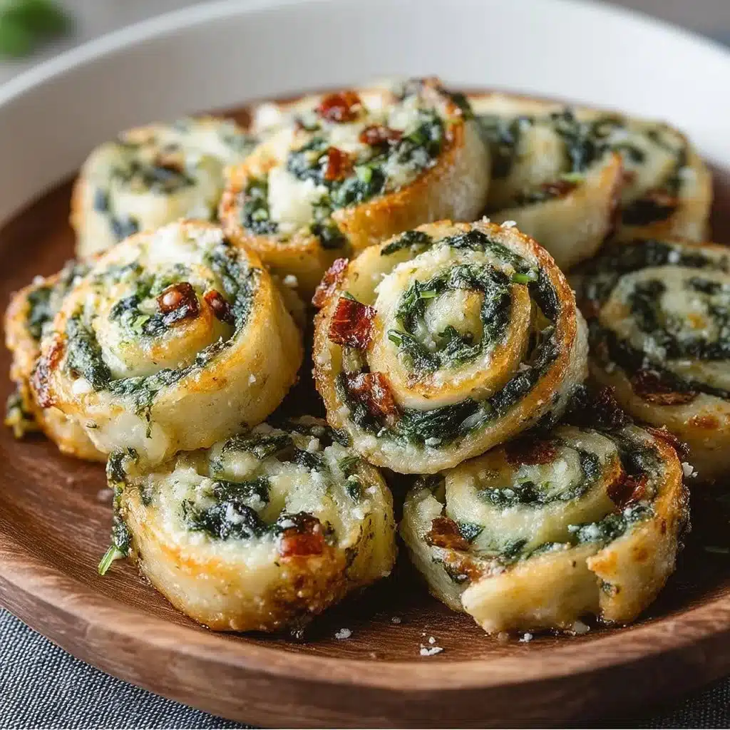 Bite-sized pinwheels filled with creamy spinach dip for a tasty appetizer.